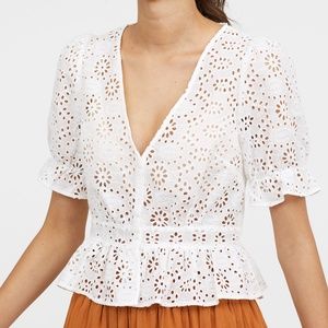 Short Sleeve Blouse with Eyelet Embroidery